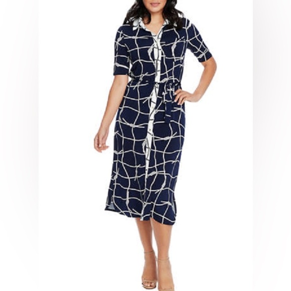 Chaus New York Navy Rope Print Shirt Dress Size XL - Picture 1 of 11